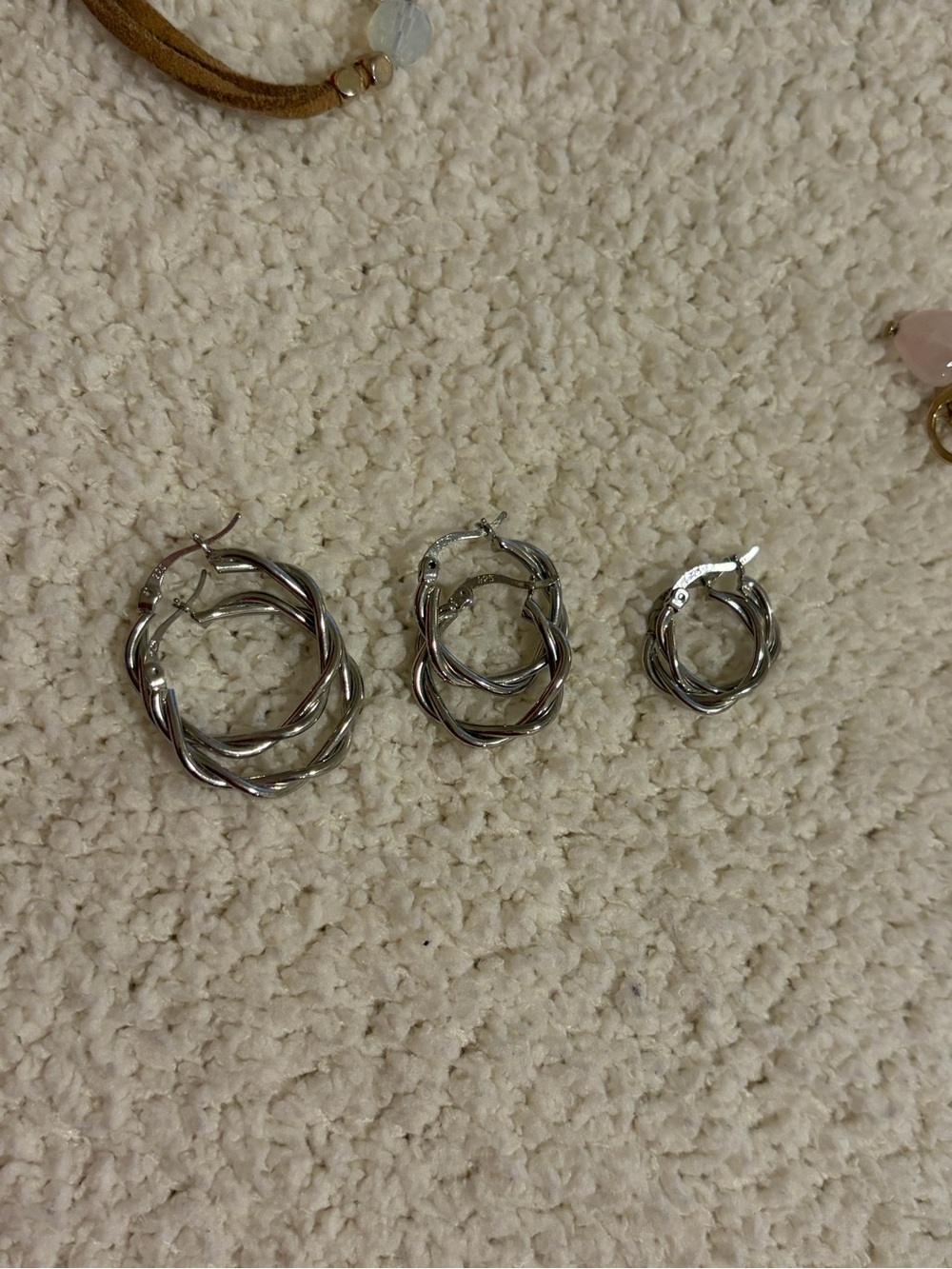 .925 Sterling Silver Twisted Hoop Earrings - Set of Three